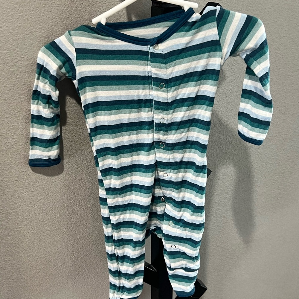 Kickee Pants Blue and Green Footies One Piece